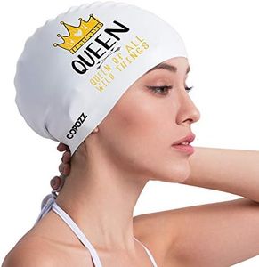 COPOZZ Women‘s Swim Cap for All Hair - Large, Comfortable Silicone Swimming Cap, Waterproof Design for Long, Short, Thick & Curly Hair | Secure & Comfortable Fit (Queen-12yrs+)