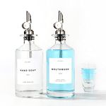 Molimoli 350ml/11.8 Oz Mouthwash Dispenser For Bathroom With Reusable Cups, Glass Mouthwash Dispenser with Cups, Mouthwash Decanter, Mouthwash Holder, Mouthwash Bottle For Bathroom, Silver, Set of 2