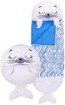 Happy Nappers Kids Sleeping Bag - White Seal - Plush Toy, Comfy Sleeping Bag & Fluffy Pillow All in One - Lovely Great for Playtime, Naptime, Sleepovers & Travelling - Ages 3 to 6