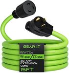 30 Amp RV Extension Cord, GEARit (15 Feet) 3-Prong 125/250-Volt 10/3 STW 10AWG Gauge SJTW Locking Cable, NEMA TT-30P to L5-30R, RV Outdoor Camper Trailer Portable Generator Power Cord- 15ft