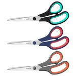 Scissors 3-Pack, 8'' Multipurpose Scissor with Ultra Sharp 2.5mm Thick Blades, Comfortable Handles, Heavy Duty Stainless Steel Scissor for Office Craft Home School Supplies, Right/Left Handed Scissors