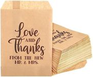 Sparkle and Bash 100 Pack Love and Thanks from the New Mr & Mrs for Wedding - Party Bags for Gifts and Decorations - 5x7 in Wedding Treat Bags - Brown Wedding Favor Bags