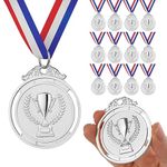 GeeRic 12PCS Silver Medals, Metal Medal with Neck Ribbons for Kids/Adults/Student/Athlete 2nd Medal Winner Medals for Competition/Sports/Party Decoration