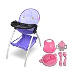 ANIVIA Baby Doll High Chair, High Chair for Dolls up to 16'' with Dinner Plate Toy, Purple