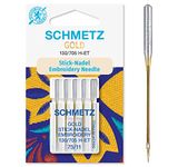 Sewing Machine Needles Schmetz - Gold Embroidery (Titanium Nitride), Size 75/11, 3 Packs for The Price of 2! Includes Large Schmetz Needle Threader