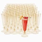 MATANA 150 Premium Plastic Champagne Flutes with Gold Glitter, 150ml / 5oz - Toasting Glasses for Cocktail, Prosecco, Dessert - Reusable Cups for Parties, Weddings, Birthdays, Christmas, BBQ