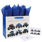 16.5” Extra Large Truck-themed Gift Bags Set with Greeting Card and Tissue Paper (Monster Trucks Design) for boys, Kids Birthday Party,Baby boy,Baby Shower,Newborn,New Moms or Parents