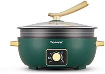 Topwit Electric Hot Pot with Adjustable Power Control, 5L Removable Nonstick Electric Frying Pan, 12” Deep Dish Multifunction Electric Skillet with Tempered Glass Lid for Shabu Shabu, Noodles, Sauté