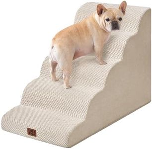 EHEYCIGA Curved Dog Stairs Ramp for High Beds, 5-Step Extra Wide Dog Steps for Small Dogs and Cats, Pet Stairs for High Bed Climbing, Non-Slip Balanced Pet Step Indoor, Beige