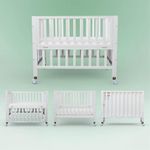 Flwrgirl Foldable Mini Baby Crib - Portable 4-in-1 Convertible Baby Cribs,Pine Wood Bedside Bassinet,3 Heights Bassinet Bedside Sleeper with A Sponge Mattress,Wheeled,White