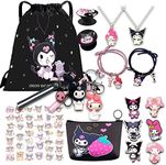 Gift Set for Girl,including 1 Drawstring Bag 2 Keychain 4 Bracelets and Necklace Set 1 Mini Purse 1 Pack of Sticker,6 Acrylic Broochs,2 Phone Ring Holders, Multicolor