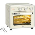 HOMCOM 20L Countertop Mini Oven, 7-in-1 Toaster Oven with Warm, Broil, Toast, Bake, Air Fryer Setting, Timer, Adjustable Thermostat, 4 Dishwasher Safe Accessories, 1400W, Cream White