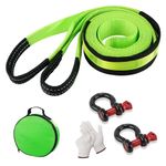 5m Tow Rope Strap, 10 Tonne Heavy Duty Towing Rope Breakdown Recovery Strap with Bow Shackles & Gloves, Reflective Tow Strap Belt Webbing for Towing Car/Off-Road/Truck