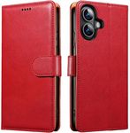 iWEOCO for iPhone 16 Case Wallet Genuine Leather Flip Folio Case with Anti-Theft RFID Blocking Cash Card Slots Kickstand Strong Magnetic Clasp Closure Protective iPhone 16 Wallet Case (Red)