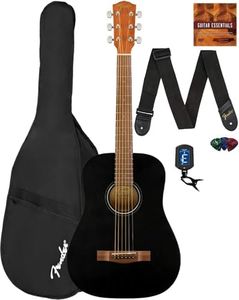 Fender FA-15 3/4-Scale Kids Steel String Acoustic Guitar - Black Bundle with Gig Bag, Tuner, Strap, Picks, and Austin Bazaar Instructional DVD