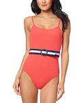 Jessica Simpson Women's Belted One-Piece Swimsuit, Rainbow Rib Sauce, X-Large