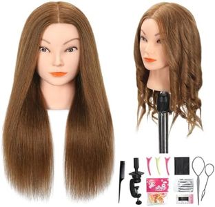 Opini Mannequin Head with 100% Real Human Hair Cosmetology Mannequin Doll Head for Practice Braiding Hairdresser Head with Stand and Tool (#Light Brown)