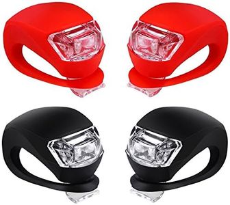 Malker Bicycle Light Front and Rear Silicone LED Bike Light Set - Bike Headlight and Taillight,Waterproof & Safety Road,Mountain Bike Lights,Batteries Included (2pcs Red & 2pcs Black)