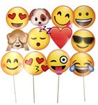 JZK 12 x Emoticon Emoji Photo Booth Props Party Selfie photobooth Props on Stick for Kids Adults Party Accessory for Wedding Birthday Baby Shower Christmas