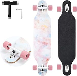 TLHB Longboard Skateboard, 41 Inch Drop Through Longboard Complete 9-Ply Nature Maple Premium Cruiser Long Board for Adults, Teens and Kids - High-Speed Bearings & T-Tool-Pink