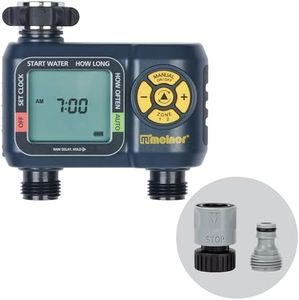 Melnor 65139AMZ AquaTimer Digital Hose Timer, 2-Zone Programmable Watering Timer, Quick Connect Bundle, Black, Yellow