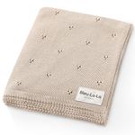 Bleu La La Organic Unisex Pointelle Receiving Swaddle Blanket for Boys & Girls - 100% Luxury Organic Soft Cotton Knit Warm Cozy Cuddle Stroller Crib Blanket for Newborns Infants & Toddlers (Oatmeal)