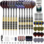 Steel Tip Darts Steel Tip Set Professional Darts, 24 Grams and 20 Grams Metal Tipped Darts with Aluminum Shafts and Brass Barrels, Extra Dart Flights, Sharpener Tool Kit, Carrying Case, 12 Pack