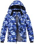 MoFiz Kid's Ski Jacket Waterproof Warm Winter Windbreak Snow Coat Boy's Fleece Snowboarding Jackets Hooded Thicken Coat (CD-Camo Blue,14-16 Years)
