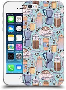Official Micklyn Le Feuvre Coffee Love On Blue Patterns 2 Soft Gel Case Compatible for Apple iPhone 5 / iPhone 5s / iPhone SE 2016