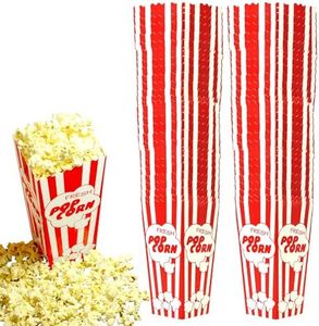 60 Individual Disposable Popcorn Boxes with Old Fashion Vintage Retro Design with Red and White Colored, Nostalgic Carnival Stripes, A Huge 7.75" Inches Tall and Hold 46 Oz. by Original Salbree