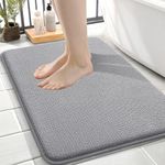 OLANLY Thick Memory Foam Small Bathroom Rugs 24x16, Extra Soft Absorbent Bathroom Mat, Quick Dry Bath Mats, Non-Slip, Machine Washable Carpet for Bathroom, Tub and Shower, Home Decor Accessories, Grey