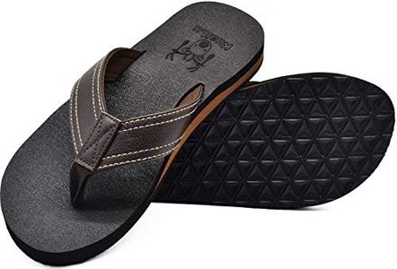 KuaiLu Men's Yoga Mat Leather Flip Flops Thong Sandals with Arch Support Brown Size 7