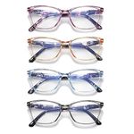 JAWSOCK 4 Pack Blue Light Blocking Glasses for Women Men,Fashion Square Computer Glasses with Spring Hinge,Anti Eyestrain Eyeglasses(0.0x)