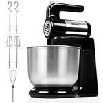 Duronic SM3 Twin Hand and Stand Mixer Set Electric | 300W | Black & Stainless Steel |Baking | 5 Speed | Turbo Function | 4 Litre Bowl | 2 Beaters | 2 Hooks | 1 Whisk