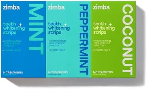 Zimba Teeth Whitening Strips 3-Pack Bundle (Mint, Peppermint, Coconut) | Vegan Whitening Strip Enamel Safe Teeth Whitening Hydrogen Peroxide Teeth Whitener for Coffee, Wine, Tobacco, and Other Stains