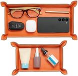 Navaris PU Leather Tray Set - 2 pcs Trinket or Valet Key Bowl - Jewellery, Pen, Watch Organiser Desk Trays - Stylish Bedside Table Accessories Tidy for Men