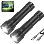 BORUiT ST12 Led Torch Rechargeable, 2 Pack Super Bright Torches 10000 Lumen with 4 Modes, Adjustable Focus, IP64 Waterproof Small Flashlight for Adult Kids Camping Emergency Dog Walking Gift