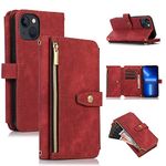 ZCDAYE Wallet Case for iPhone 13, iPhone 13(6.1 inches) Wallet Phone Case, Premium Zipper (with Wristlet) Flip Leather Phone Case for iPhone 13(6.1 inches) - Red