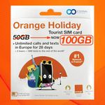 Preloaded Orange Travel Sim Card Now with 100GB of 5G Data, Unlimited Calls & Texts in Europe, 120 mins + 1000 SMS from Europe to Worldwide (Lasts for 28 Days). Tethering Allowed