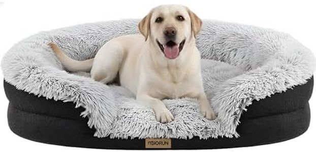 Miorun Fluffy Orthopedic Dog Bed for Extra Large Dogs, Calming Plush Sofa Bed with Curved Bolster Support and Egg-Crate Foam Base, 48" Cozy Oval Pet Donut Bed with Washable Cover, Gray