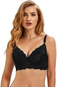 ohyeahlady Women's Push Up Bra Lace Soft Padded Underwire Bras Plus Size Full Coverage Bra Black 40E
