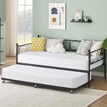 IDEALHOUSE Metal Daybed Frame with Trundle Heavy Duty Metal Slats/Mattress Foundation Platform Sofa Bed with Headboard for Bedroom, Twin, Black