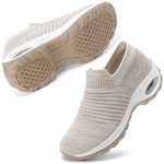 STQ Trainers Womens Slip on Shoes Ladies Walking Shoes Comfortable Arch Support Work Shoes Lightweight Outdoor Fitness Running Shoes Mix Beige 5.5 UK