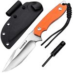 TANSOLE Hunting Knife with Kydex sheath and Fire-Starter 9.25in Full-Tang outdoor camping tactical knives Fixed blade couteau de chasse survie knofe G10 Handle (Orange)