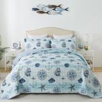 HoneiLife Coastal Quilt Sets King - 3 Pieces Nautical Quilt Sets Ocean Bedspreads Beach Coverlets Lightweight Bed Cover All Season Quilts