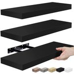 Sorbus Floating Shelves for Wall - Set of 2 Black Wood Wall Shelves for Living Room, Kitchen, Bedroom, Bathroom Storage - 16" Book Shelf for Wall Decor, Home Decor, Farmhouse, Frames & Trophy Display