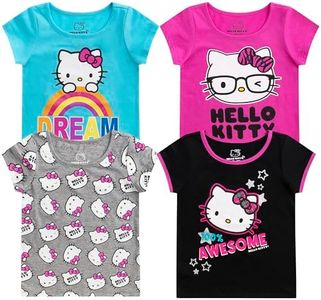 Hello Kitty Sanrio Girls 4 Pack Short Sleeve T-Shirt for Little and Big Kids, Multicolor