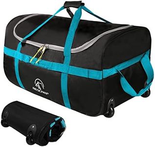 REDCAMP 85L Foldable Duffle Bag with Wheels 26", 1680D Oxford Collapsible Large Duffel Bag with Rollers for Camping Travel Gear, Black