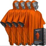 PREPARED4X Emergency Rain Poncho with Mylar Blanket Liner - Survival Blankets for Car - Heavy Duty, Waterproof Camping Gear, Tactical Prepper Supplies– 4 Pack (Orange)