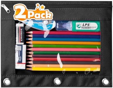 Sooez Pencil Pouch for 3 Ring Binder, 2 Pack Binder Pencil Pouch with Clear Window Pencil Bags with Zipper & Reinforced Grommets, Pencil Case for Binder Black & Black